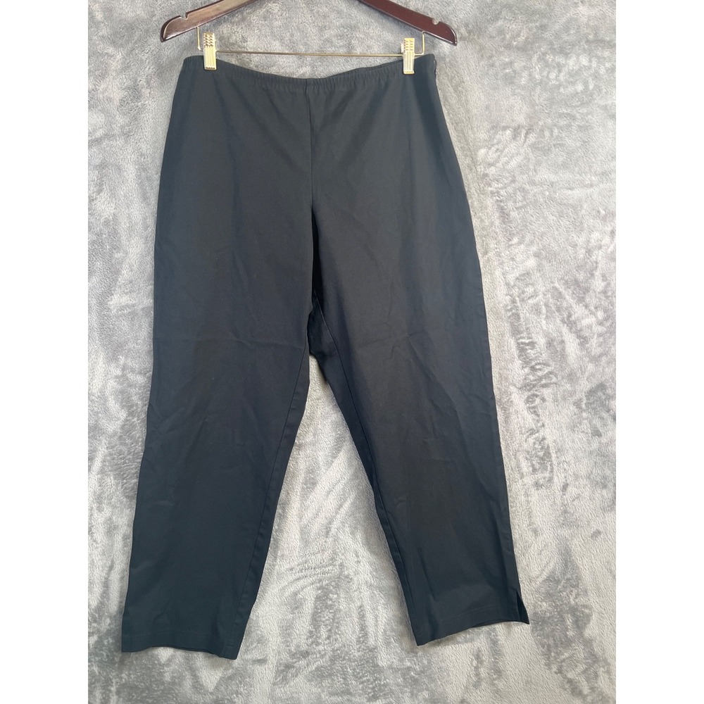 Eileen Fisher Crop Pants Large 33x27 Black Organic Cotton Side Zip Minimalist